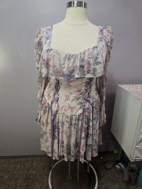 SHEIN Curve Pastel Pink & Cream Floral Mini Dress